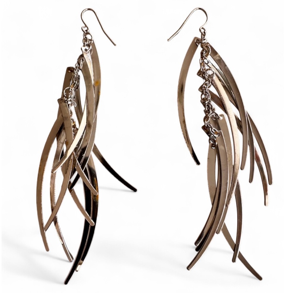 Silver Abstract Dangle Earrings - Picture 3 of 8